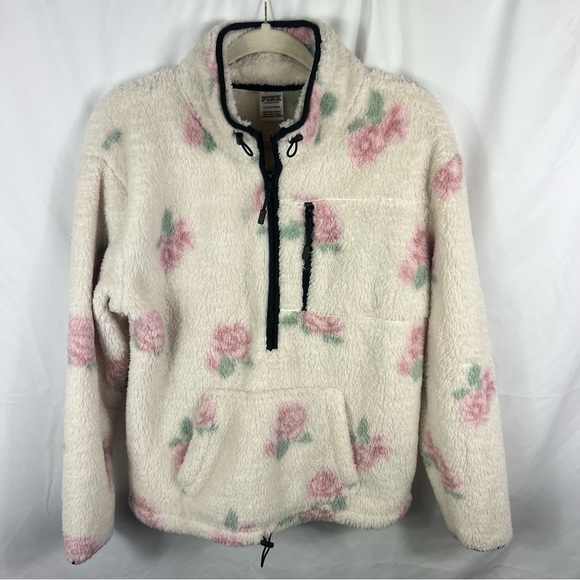 PINK Victoria's Secret Tops - PINK Victoria's Secret Floral Half Zip Pullover Fleece Sweater